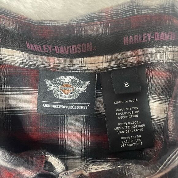 Harley Davidson Motorcycles Plaid Flannel Casual Short Sleeve Button Shirt Sz S - Picture 3 of 12